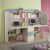 바이올렛퍼니쳐 2인용 초등학생 중고등 학생 가정용 독서실 쌍둥이 와이드 책상 책장 서랍 세트, 오픈형 블루