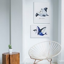 돌고래 2 Set 중 1택 모던 인테리어 액자 20호(73x53cm), 색상:1번|사이즈:캔버스액자(옆면흰색)