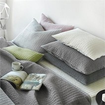 쁘리엘르 마일드 피그먼트 아사 누비 베개커버 50x70, 웜그레이/마린블루