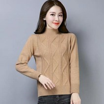 여성용 리프 짜임 하프넥 니트티셔츠 하늘비즈 R529A456