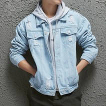 Crzen 대미지 데님 코트 남자 봄가을 루즈핏 청재킷 상의 23N605