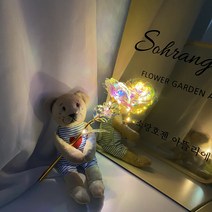 홀로그램 장미 꽃을 든 곰돌이 이케아 곰인형 무드등 화이트데이 기념일 생일 여자친구선물, 추가안함