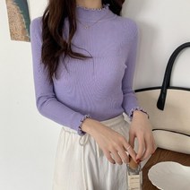 아이엠몽 여성용 프릴 포인트 반목 골지 엘로틴 티셔츠