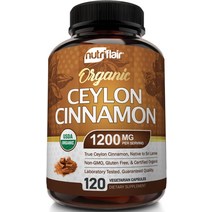 [nmn 영양제] NutriFlair 유기농 실론 계피 보충제 1200mg 120 캡슐 - USDA 인증 유전자 변형 성분 없음 글루텐 프리 가루 항산화 알약 포도당 대사 지원, [01] 120개(1팩)