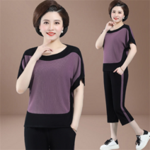 꽃소담 중년여성 40대50대 여름 반팔티+7부바지 트레이닝세트 빅사이즈QQA113