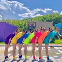 무지개티 맞춤티 가족트레블 단체복 우정 커플 시밀러룩 박시 형광