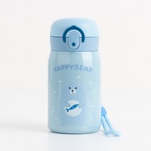 미니 어린이 보온병 물병 보냉 텀블러+손목스트랩, 스카이블루, 250ml (해피베어)