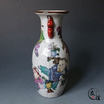 Jingdezhen 골동품 도자기 파스텔 균열 아기 놀이 그림 이중 귀 꽃병 선반 장식, 한개옵션0
