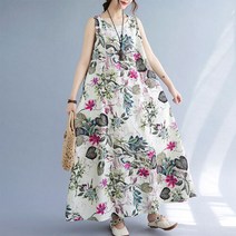 홍공장 (당일출고) 빅사이즈 여름 시원한 플라워 민소매 롱원피스 비치원피스