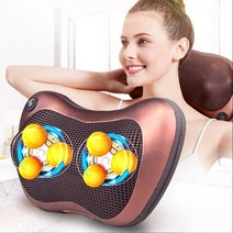 목 허리 진동 온열 롤링 볼 베개형 마사지기 안마기 쿠션형 목 어깨 종아리 다리 마사지기, 6개의 마사지 헤드