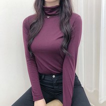 여성 목폴라티 속기모 따뜻 부들 무지 폴라티 이너 레이어드 긴팔티셔츠 폴라 긴팔 목티