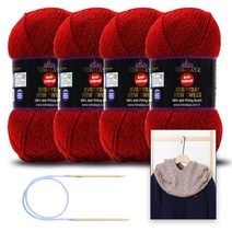 [니뜨] 에브리데이 뉴 트위드 뜨개실(100g)x4볼+줄바늘 5.0mm+케이블 후드 워머 도안, 75102(레드트위드)