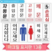 심플한 아크릴 표지판 당기세요 미세요 자동문 폐문 손조심 화장실 업소, 미세요(51036)