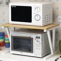 원목 전자레인지 선반 수납장 받침대 2단 거치대 렌지대 렉 레일 다이 광파오븐, 화이트 브라운