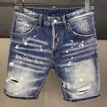 청바지 이탈리아 남성 스트레이트 데님 반바지 블루 페인트 슬림 청바지 반바지 d068