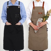 바리스타 카페 앞치마 공방 캔버스 가죽 앞치마 남녀공용 2style, 고리형, 그레이