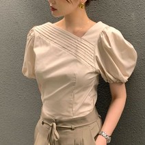 블링앤수 여성 브이넥 슬림핏 무지 블라우스 MZZ023