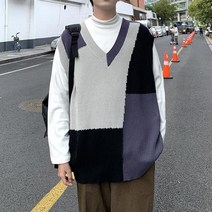 새로운 가을 민소매 니트 조끼 기하학 패턴 풀오버 남성 캐시미어 스웨터 노란색 특대 프레피 스타일 상