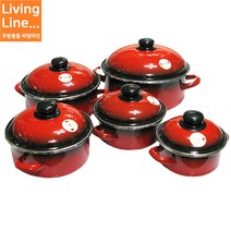 Living ELO 법랑냄비 5개 세트 레드+블랙 홈쇼핑 범랑냄비 14+16+18+20+24cm, 대표상품, [ 1개 ]