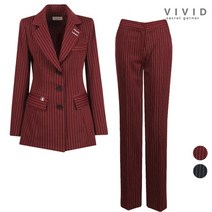 비비드시크릿가너 VIVID SET 여성 롱스트라이프2 정장자켓 일자팬츠 세트
