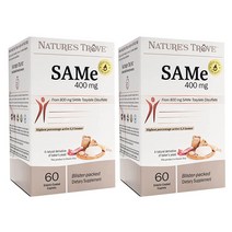 sam-e 400mg 120 장용성 코팅 당의정 (60개들이 2박스) - 비건 코셔 유전자 변형 성분 없음 대두 불포함 글루텐 불포함 - 기분과 관절의 편안함 - 감기 형태 물집