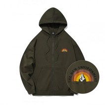 VOLCOM 레인보우 오버핏 기모 후드 집업 카키