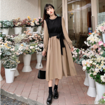 DFMEI 576#춘하복고페이크투피스자녀룩미디긴팔느낌원피스