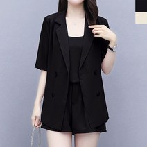 여자세미정장세트 1P 여름 자켓 끈나시 밴딩 반바지 여성 의상 복장 수트 웨딩정장