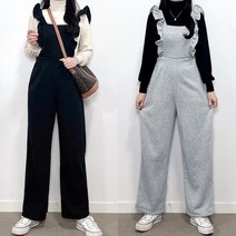 매일리룩 겨울 기모 프릴 멜빵 점프수트 오버롤 팬츠