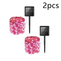 야외 태양광 LED 구리 와이어 요정 조명 5M/10M20M30M 정원 축제 화환 크리스마스 장식용, 2pcs Pink, 10M 100LED