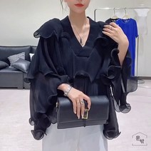 딘트 지고트 하객 데이트 신부예복 결혼식룩 레이어드 프릴블라우스 블랙