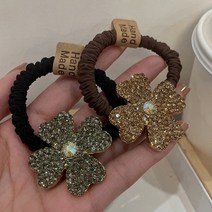 화려한 네잎클로버 메탈에 큐빅다이아로 장식한 헤어로프 2컬러 머리끈 팔찌머리고무줄 연예인 아이유 제니헤어끈