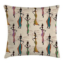 Ambesonne African Throw Pillow Cushion Cover Vintage Ladies in Local Traditional Dress with Jugs on, 1