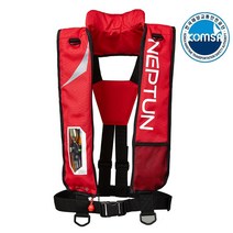 KOMSA검정 성인구명조끼 수분감지 자동팽창식 국내제작생산 착용성 얼음 바다선상 겨울낚시 레져 노틱 냅튠 해수부인증, 레드
