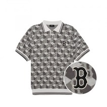 MLB 큐브 모노그램 전판패턴 니트 반팔 카라티 BOS (Grey)