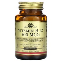 솔가 Solgar 비타민 B12 100 mcg 500 mcg 시아노코발라민 100태블릿, 500mcg
