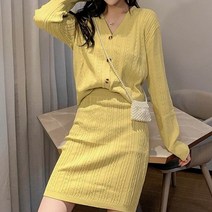 데일로엔 가디건 셔츠+높은 허리 니트 스커트 가을 원피스