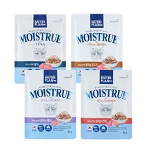 뉴트리플랜 모이스트루 80g x 24개 고양이 간식 파우치 4종류맛, 참치와 닭고기 80g x 12개, 참치와 멸치 80g x 12개