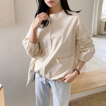 코지23여자 심플 베이직 반폴라 블루종 허리 스트링 야상점퍼