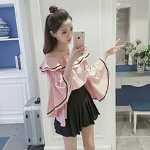 [Myshe]오픈숄더 프릴 레이스 블라우스 여름 여성 블라우스04dian25429SY05