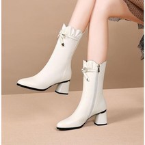 Momolatti 여성용 중굽 5cm 레이스업 옆 지퍼 워커부츠