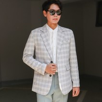 바젤 남성하객룩 댄디한 체크 남자린넨자켓