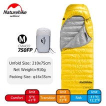 Naturehike 침낭 겨울 CW400 경량 구스 다운 침낭 초경량 방수 하이킹 캠핑 침낭 70, CW400-옐로우-M, 협동사