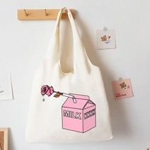 무지에코백 여아용 캔버스 숄더백 일본 딸기 스타일 토트백 하라주쿠 여행 핸드백 복숭아 인쇄 책 가방 에코 쇼핑백