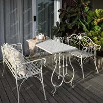 컨트리 단조 다리미 더블 의자 벤치 빌라 정원 안뜰 장식 레저 의자 공원 야외 등받이, 3.Single table White