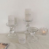 글라스 촛대 투명 유리 캔들트레이 티라이트홀더 받침, 중