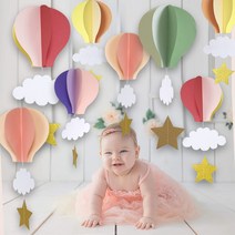 구름 열기구 모빌 신생아방 꾸미기 소품 셀프 백일상 돌잔치 데코 봄 인테리어모빌, 구름모빌-그린