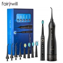 Fairywill 전기 음파 칫솔 물 Flosser USB 충전 방수 5 모드 3 브러시 헤드 칫솔 치아 클리너, 협력사, 5020E-507- 세트