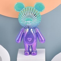 폭력곰 선풍기 곰돌이 선풍기 USB 충전 3단 휴대용 테이블 세팅 휴대용, 크리스탈 바이올렛, 8cm*8cm*19cm