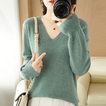 여성용 브이넥 슬리브 니트 하늘비즈 C13 A940D728